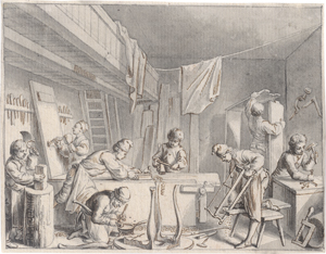 Lot 6597, Auction  126, Chodowiecki, Daniel Nikolaus, Die Tischlerwerkstatt