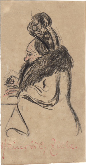 Lot 7043, Auction  126, Zille, Heinrich, Alte Dame in pelzbesetztem Mantel, an einem Tisch sitzend