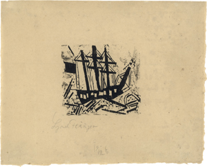 Lot 7058, Auction  126, Feininger, Lyonel, Dreimaster mit Flagge, 3 und Sonnenuntergang