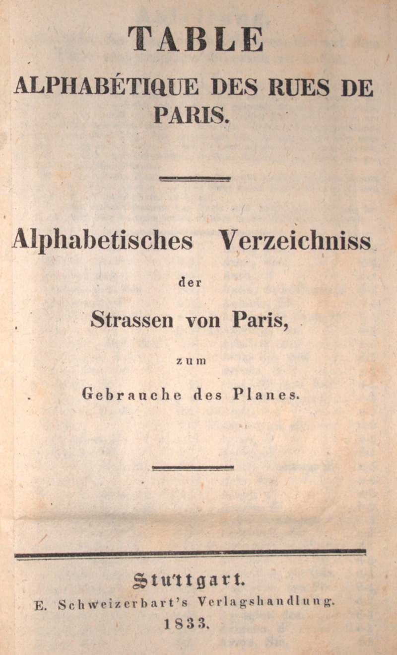 Lot 138, Auction  126, Paris, Table alphabétique des rues de Paris
