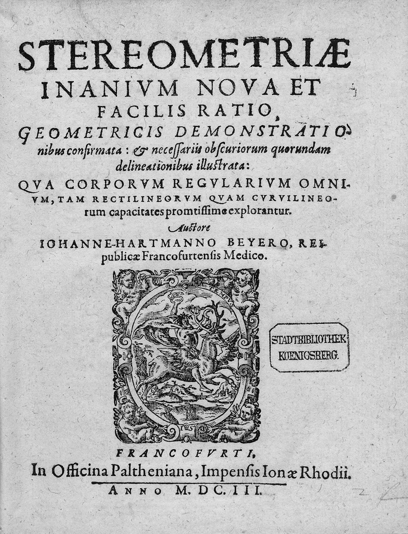 Lot 328, Auction 126, Beyer, Johann Hartmann, Stereometriae inanium nova et facilis ratio