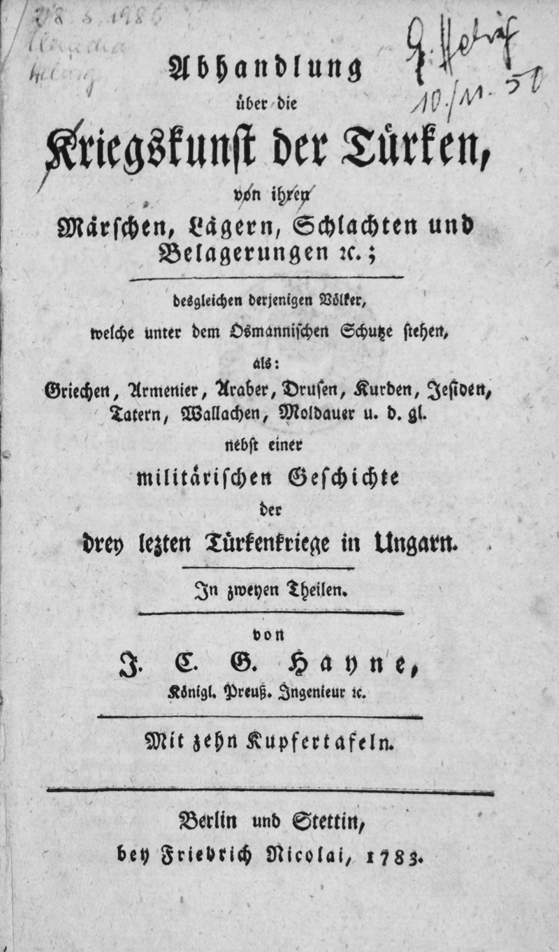Lot 453, Auction 126, Hayne, J. C. G., Abhandlung über die Kriegskunst der Türken