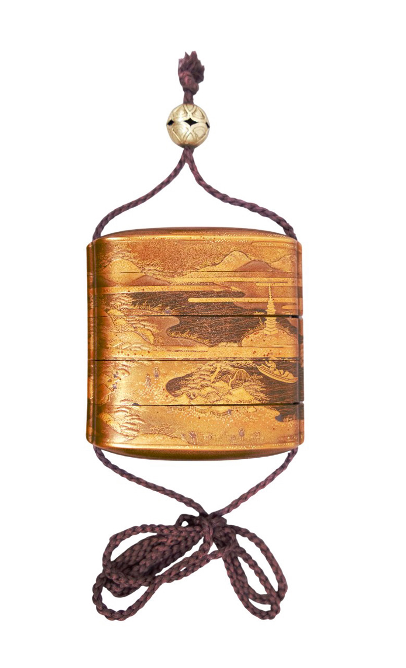 Lot 640, Auction  126, Inrô mit Seelandschaft, 5-teiliges Aufbewahrungs-Behältnis, signiert "Kajikawa Bunryusai"