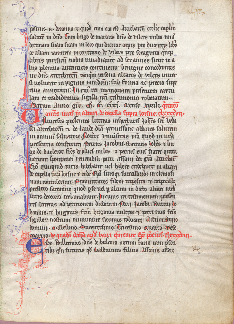 Lot 1001, Auction 126, Cartularium, Fragment eines hochmittelalterlichen Kopialbuches. Lateinische Handschrift auf Pergament