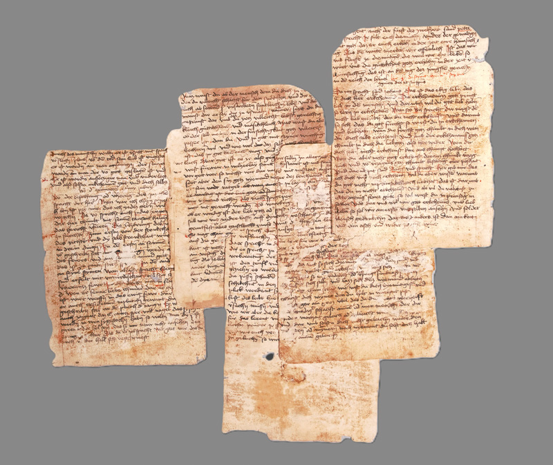 Lot 1006, Auction 126, Benediktiner-Predigten, 5 umfangreiche Fragmente mit Texten über Demut und das Jüngste Gericht.