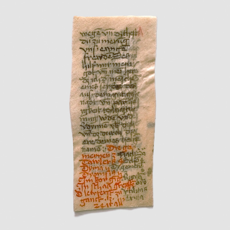 Lot 1014, Auction 126, Nürnberger Dominikanerinnenkloster, St. Katharina. Fragment eines Andachtszettelchens. Textura in Braun und Rot auf Pergament.