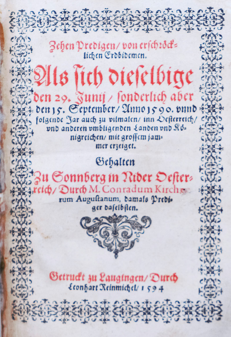 Lot 1141, Auction  126, Kircher, Konrad, Zehen Predigen, von erschröcklichen Erdbidemen