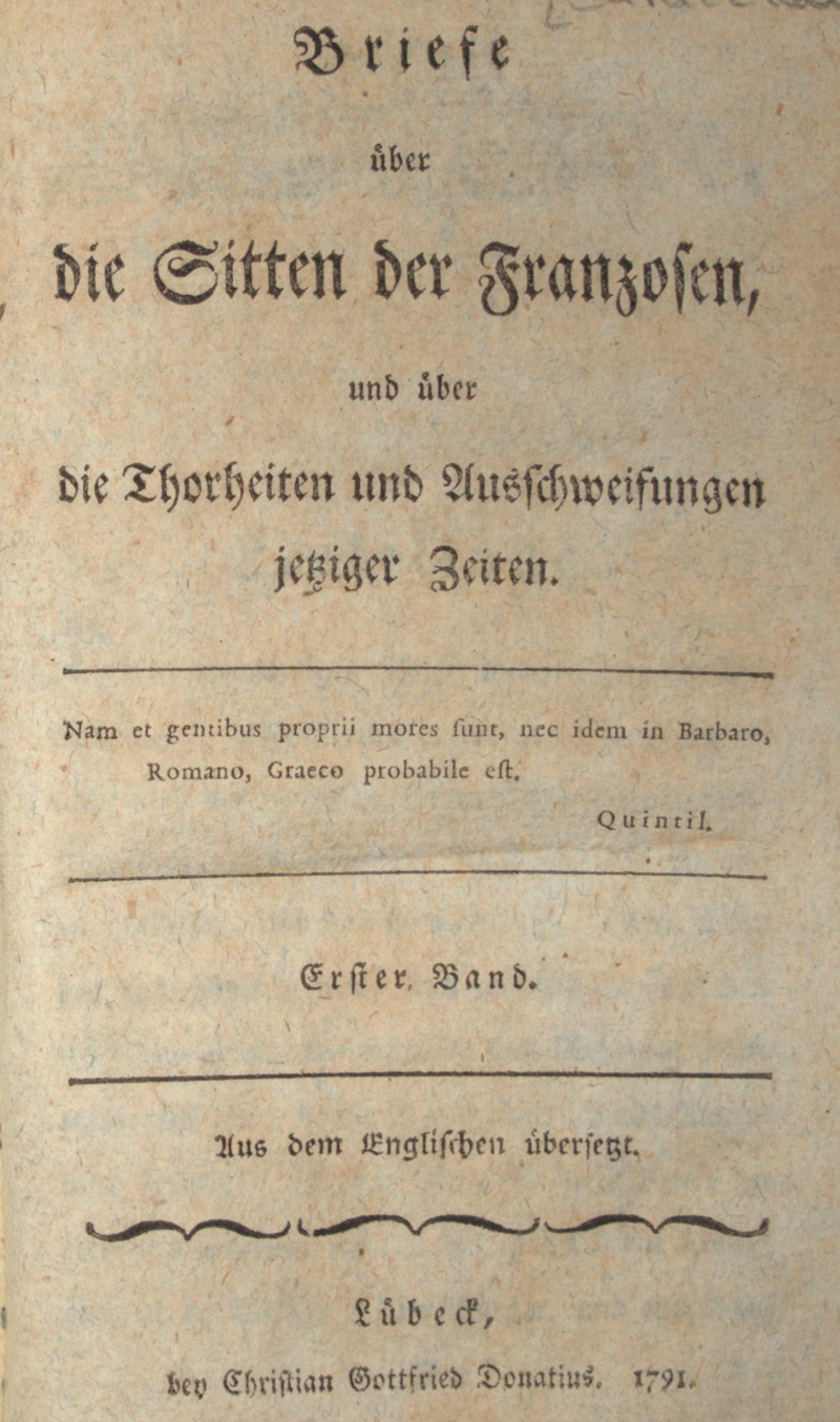 Lot 2013, Auction 126, Caraccioli, Louis-Antoine, Briefe über die Sitten der Franzosen