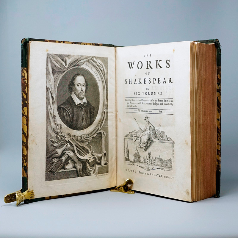 Lot 2106, Auction  126, Shakespeare, William, The works in six volumes. Oxford, Theater, 1744. - Vollständige Reihe mit den Vorworten von A. Pope und N. Rowe