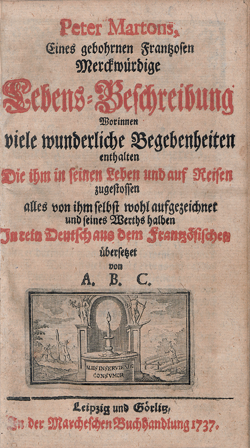 Lot 2115, Auction  126, Tyssot de Patot, Simon, Peter Martons merckwürdige Lebens-Beschreibung 