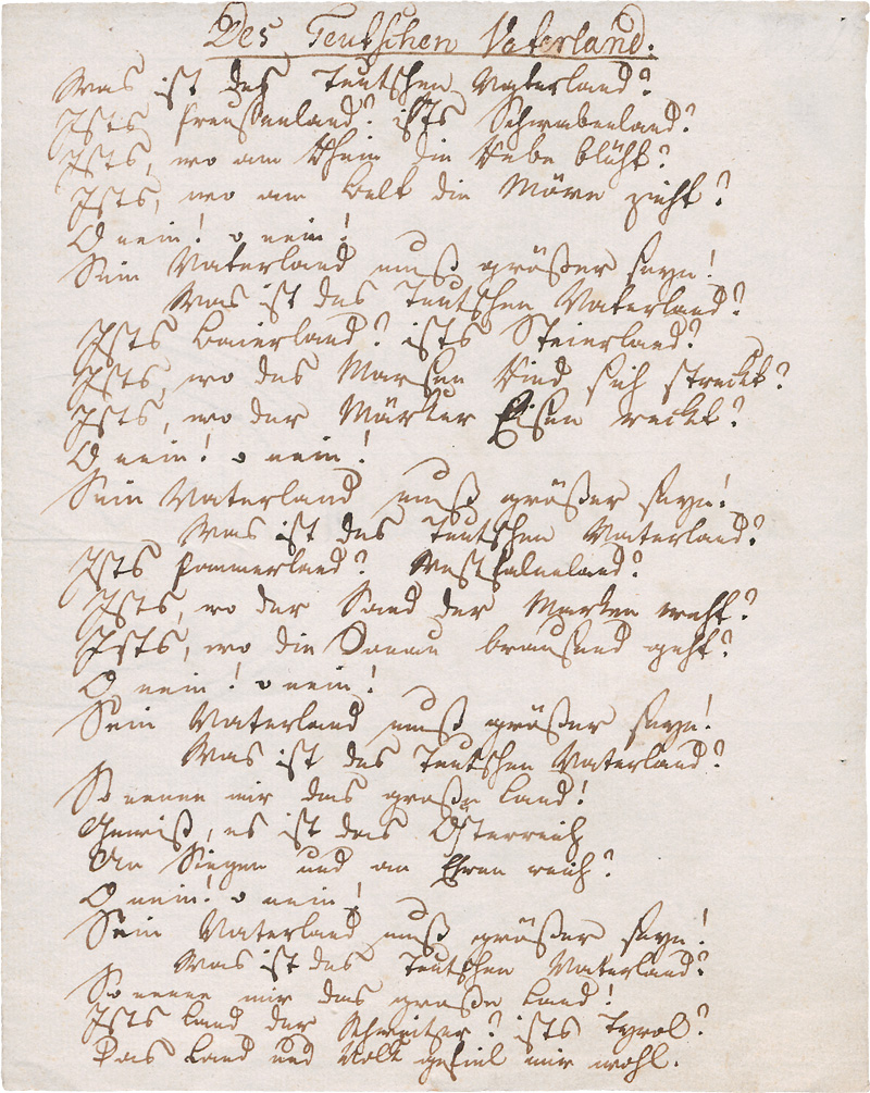 Lot 2502, Auction 126, Arndt, Ernst Moritz, Gedicht-Manuskript "Des Teutschen Vaterland"
