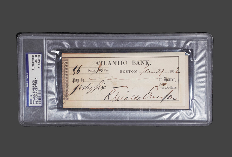 Lot 2517, Auction 126, Emerson, Ralph Waldo, Eigenhändiger Bank-Scheck. 1862