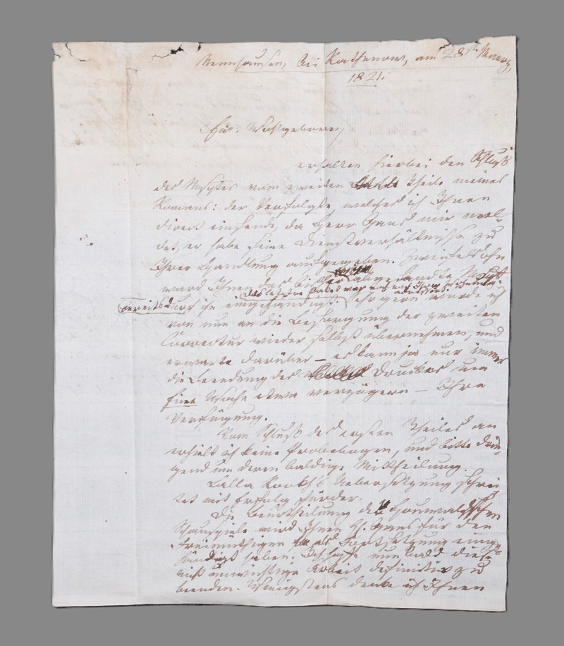 Lot 2520, Auction 126, Fouqué, Friedrich de la Motte, Brief an den Musikverleger A. M. Schlesinger. März 1821