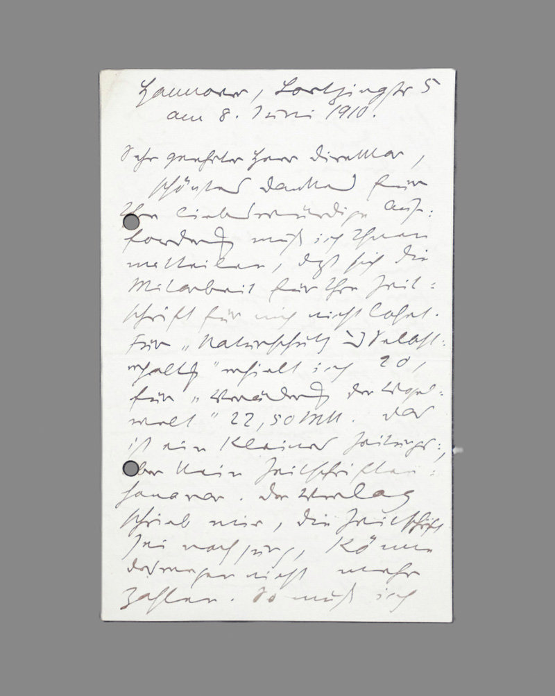 Lot 2534, Auction 126, Löns, Hermann, Brief an den Herausgeber einer Zeitschrift. 1910