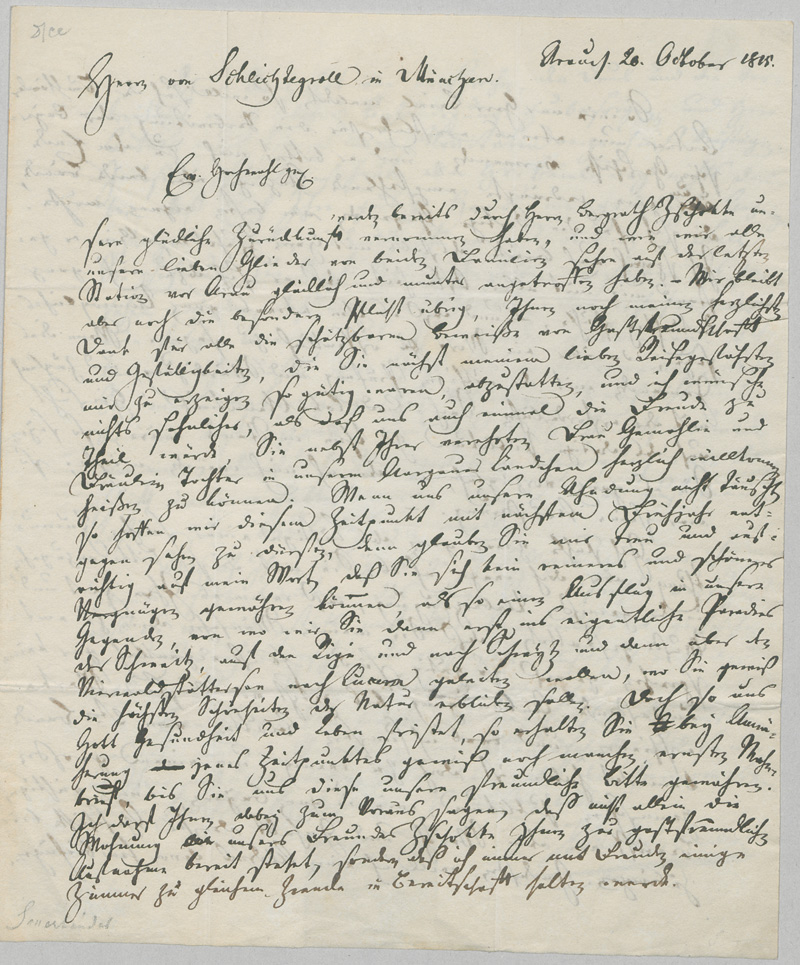 Lot 2539, Auction 126, Sauerländer, Heinrich Remigius, Brief an Friedrich von Schlichtegroll in München. 1815