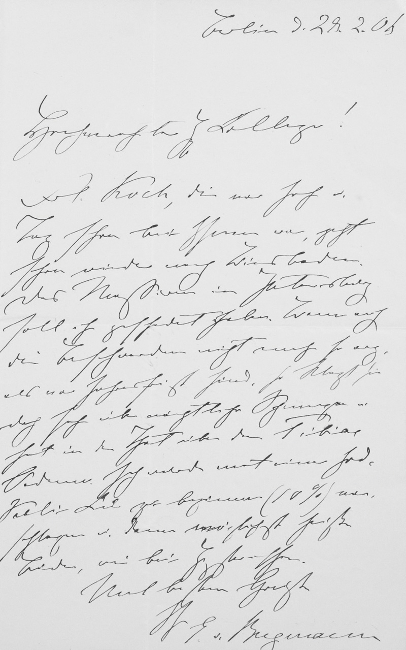 Lot 2553, Auction 126, Bergmann, Ernst von, Brief mit Therapie-Empfehlung an einen Kollegen. 1906