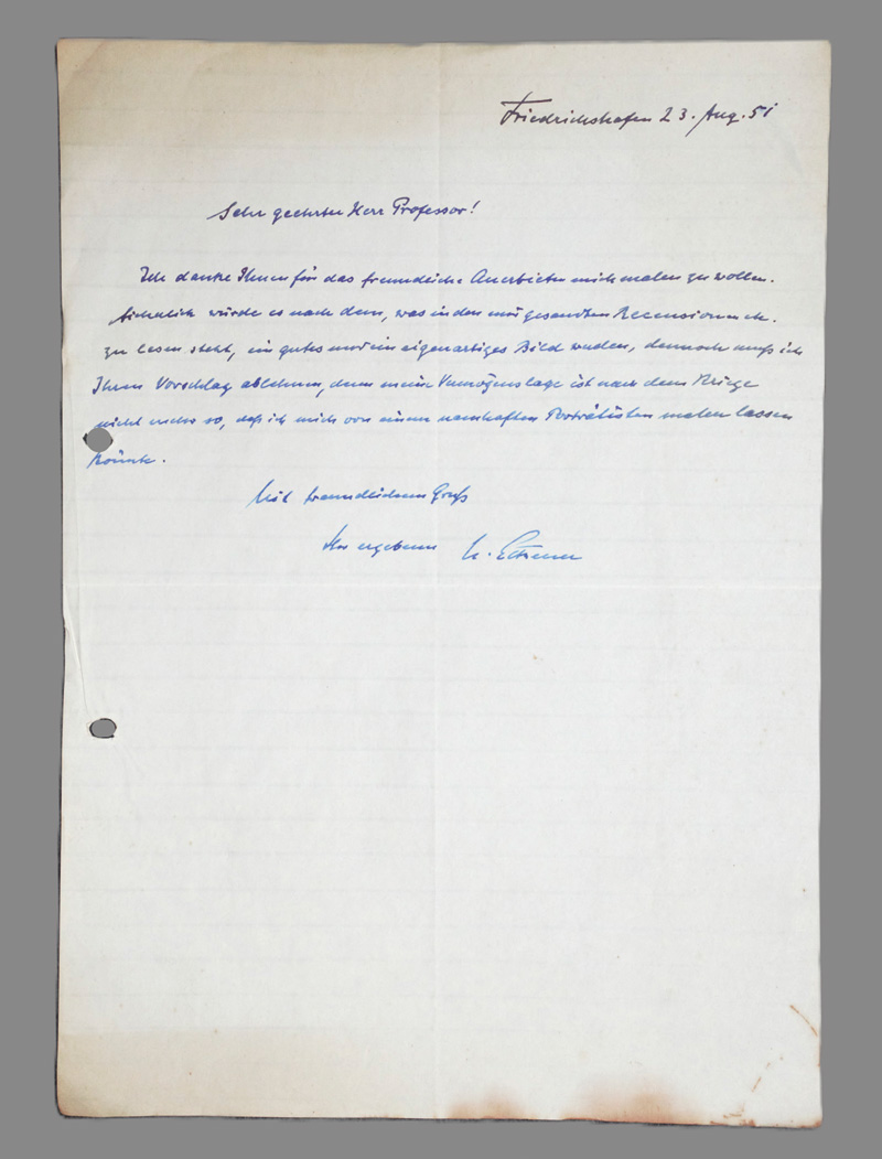 Lot 2557, Auction 126, Eckener, Hugo, Brief an einen Porträtmaler. Mit Beilage. 1951