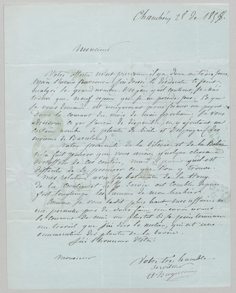 Lot 2558, Auction 126, Französische Botaniker, 65 Briefe, Karten und Manuskipte an Fachkollegen. 1840-1908