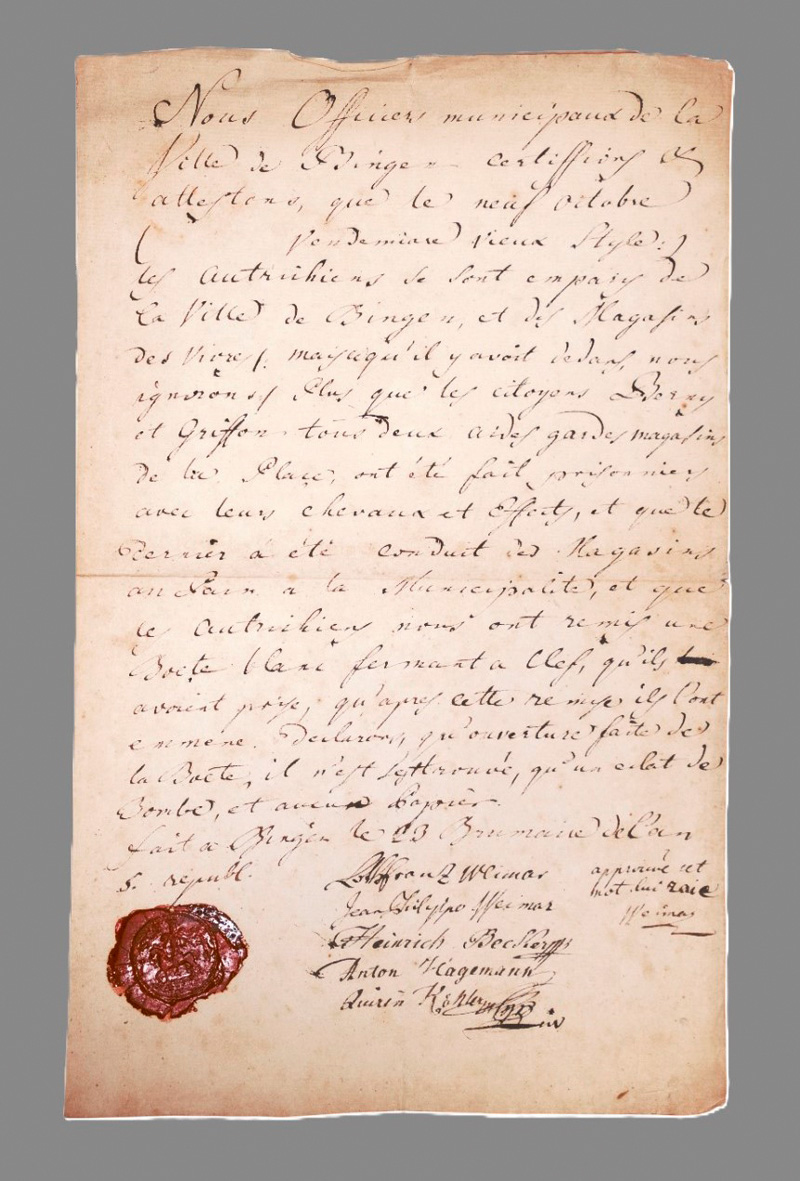 Lot 2577, Auction 126, Bingen am Rhein, Bericht aus dem Revolutionskrieg. 1796