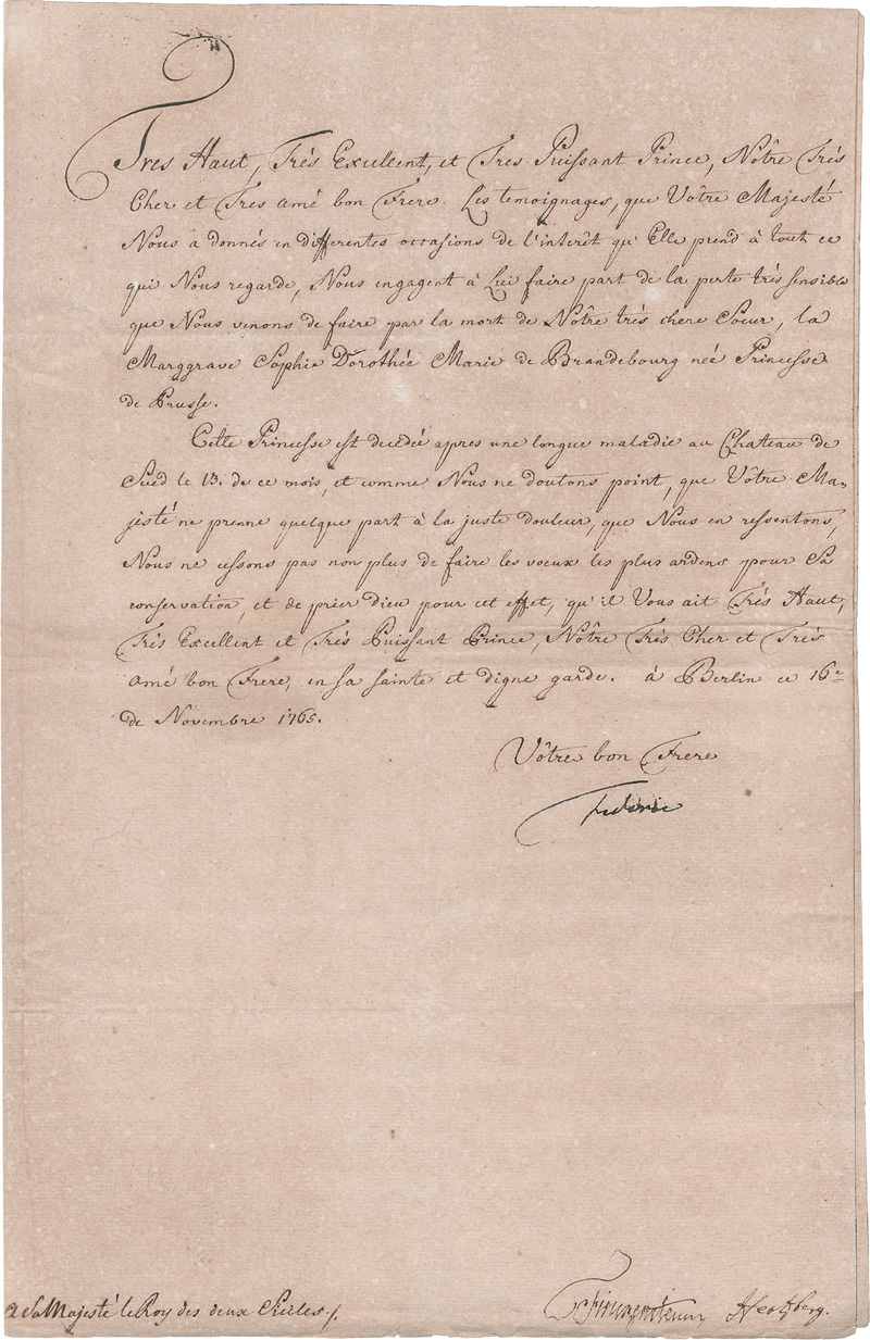 Lot 2580, Auction 126, Friedrich II., der Große, König von Preußen, Brief an Ferdinand IV., König beider Sizilien. 1765.