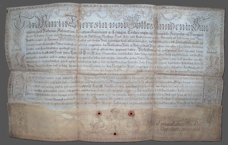 Lot 2594, Auction 126, Maria Theresia, Kaiserin von Österreich, Pergament-Urkunde mit gezeichneter Ornamentik. 1743