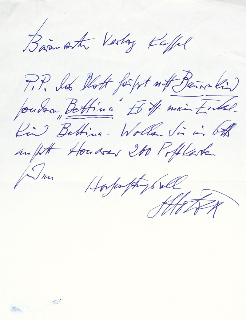 Lot 2607, Auction 126, Dix, Otto, Brief an einen Kunstverlag. Um 1955