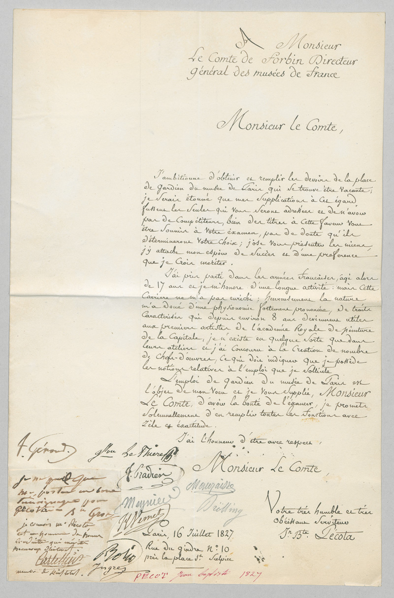 Lot 2608, Auction 126, Französische Maler und Bildhauer, 12 Signaturen auf einer Petition. 1827