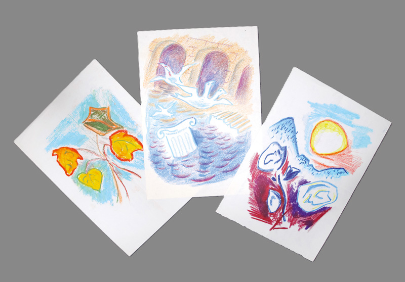 Lot 2610, Auction  126, Geiger, Willi, 3 Briefe mit ganzseitigen Ölkreide-Zeichnungen. 1962