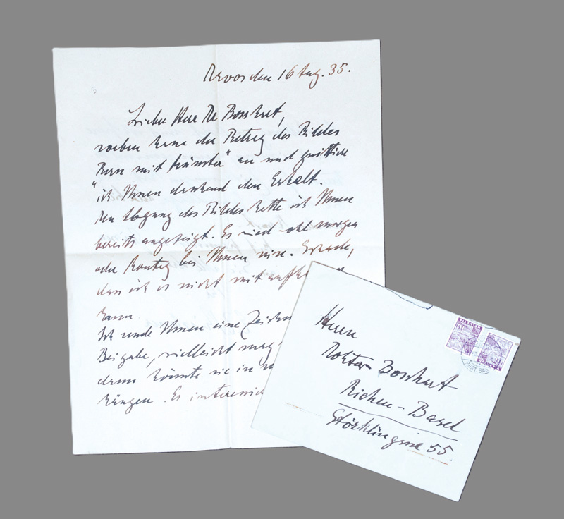 Lot 2613, Auction 126, Kirchner, Ernst Ludwig, Brief an Dr. Bosshart in Riehen-Basel. 1935