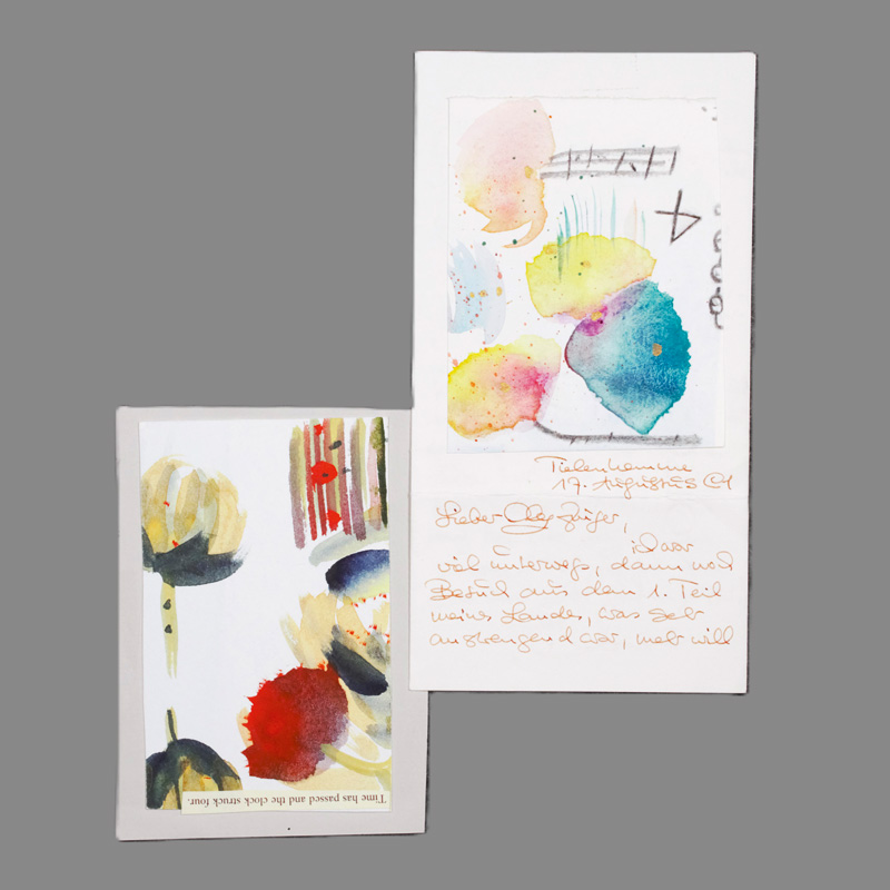 Lot 2614, Auction 126, Kirsch, Sarah, 2 Briefkarten mit Aquarellen. 1991
