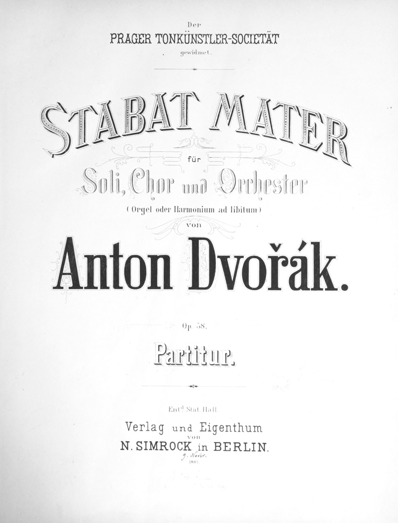Lot 2624, Auction 126, Dvorak, Antonin, Stabat Mater. Partitur. Mit Besitzvermerk von Karl Straube. 1881