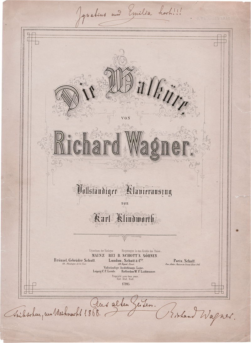 Lot 2635, Auction  126, Wagner, Richard, Widmung auf dem Umschlagblatt eines Klavierauszugs. 1868