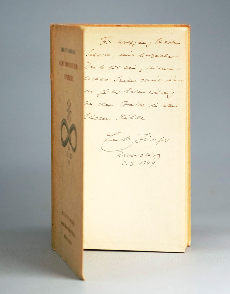 Lot 3200, Auction 126, Jünger, Ernst, Geheimnisse der Sprache. Hamburg 1939. - Erste Ausgabe. - Widmungsexemplar.
