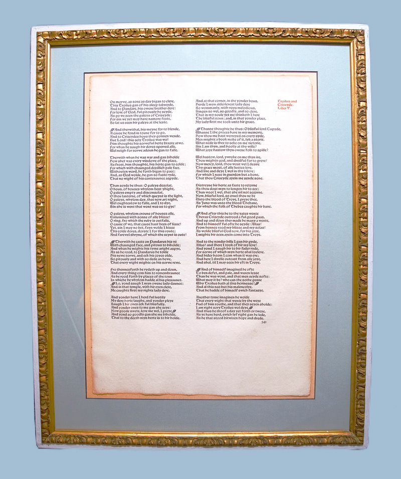 Lot 3317, Auction  126, Morris, William, Kelmscott Chaucer. 1 Blatt. Schriftraum. Hammersmith, Kelmscott Press, 1896