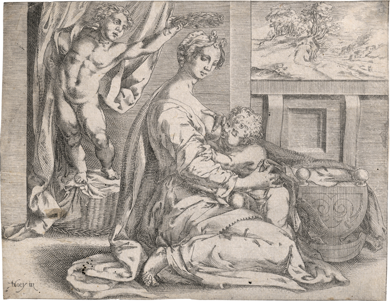 Lot 5134, Auction 126, Hoey, Jan (Dammesz.) de, Die stillende Jungfrau mit einem Lorbeerzweig gekrönt