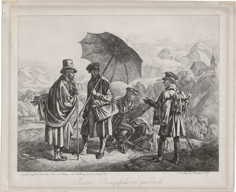 Lot 5387, Auction 126, Klein, Johann Adam, Die Maler auf der Reise: Friedrich und Heinrich Reinhold, Johann Christoph Erhard und Friedrich Welker ("Meinen Reisegefährten gewidmet")