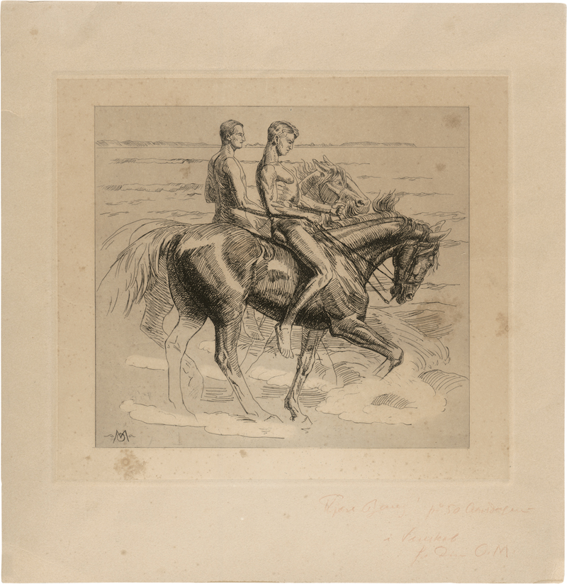 Lot 5454, Auction 126, Matthiesen, Oscar, Skånska dragoner rida till bad (Schwedische Dragoner reiten zum Baden)