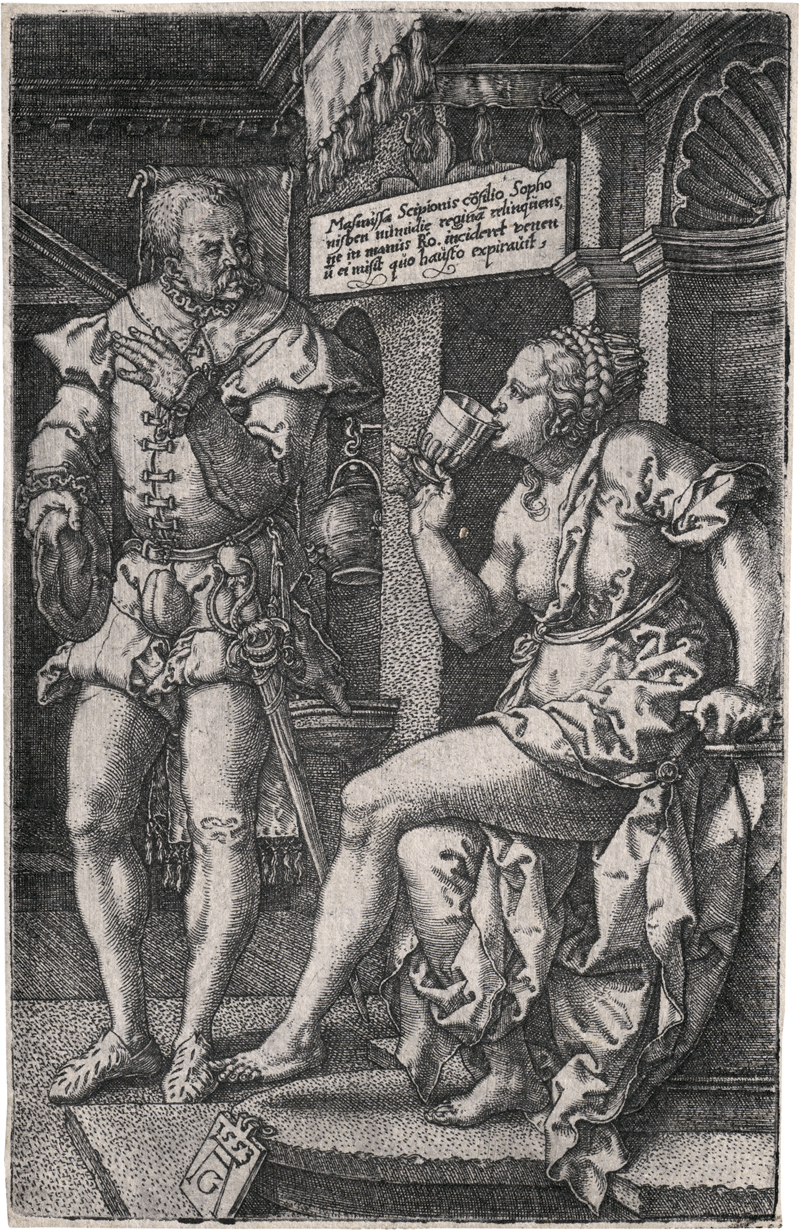 Lot 5481, Auction 126, Aldegrever, Heinrich, Sophonisbe trinkt aus dem Giftbecher