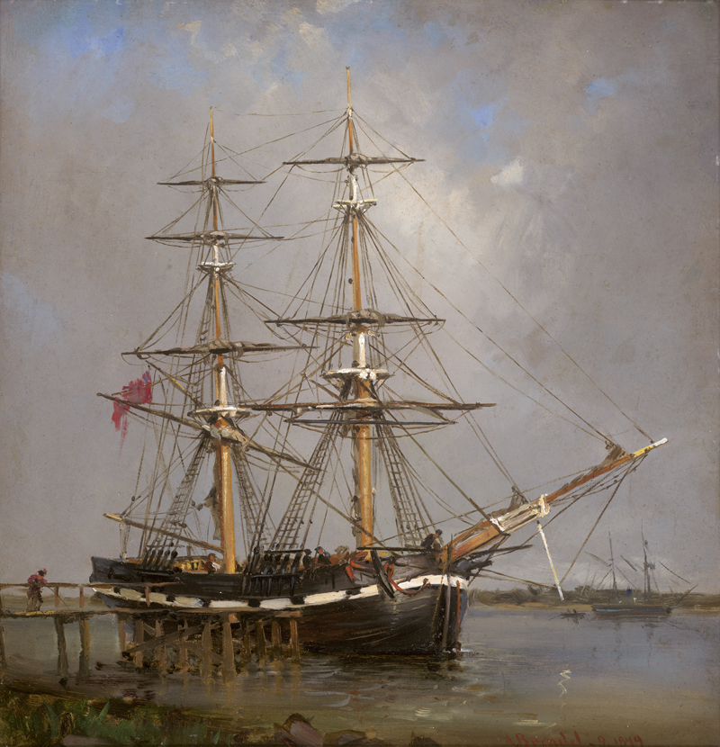 Lot 6108, Auction 126, Brendel, Albert Heinrich, Britischer Zweimaster am Pier in einer Flussmündung