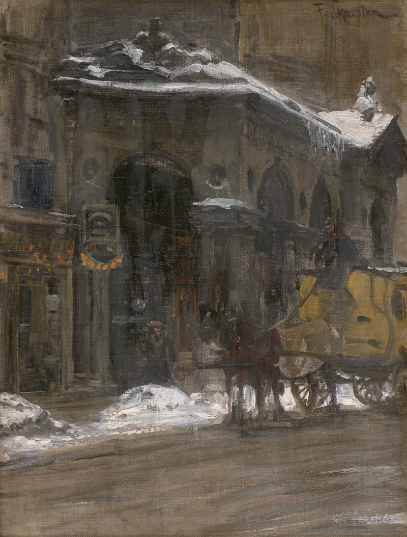 Lot 6203, Auction 126, Skarbina, Franz, Pferdedroschke vor der Mohrenkolonade im verschneiten Berlin