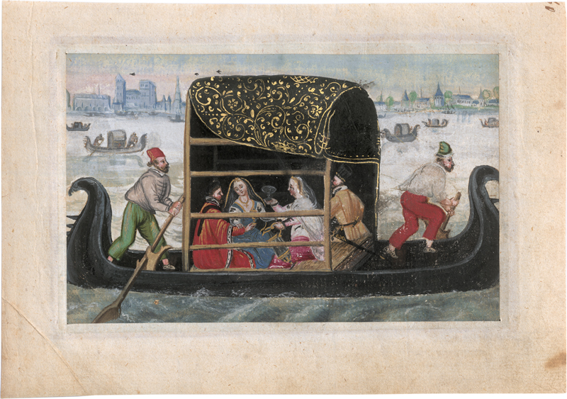 Lot 6503, Auction 126, Deutsch, 1593. Elegante Gesellschaft in einer venezianischen Gondel