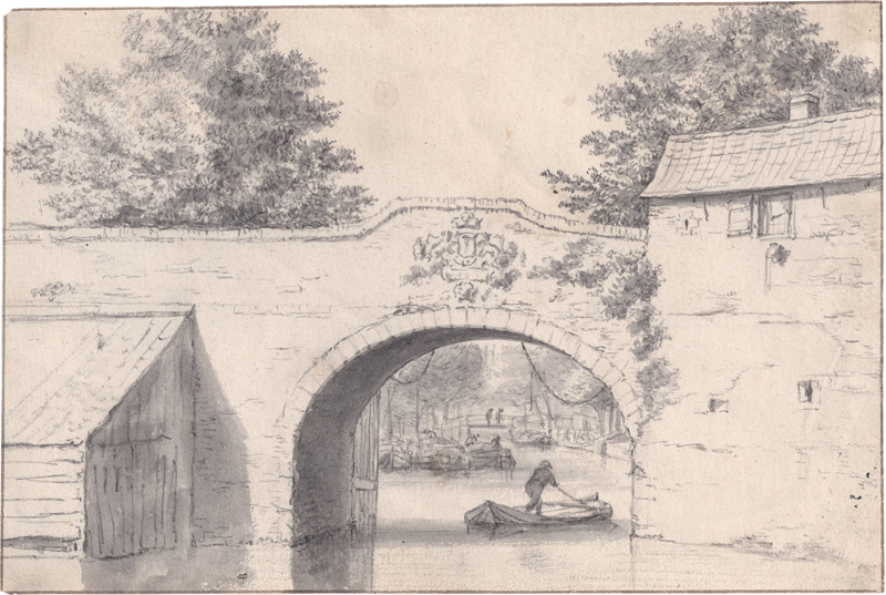 Lot 6529, Auction  126, Niederländisch, 17. Jh. Blick in eine Gracht mit Steinbrücke