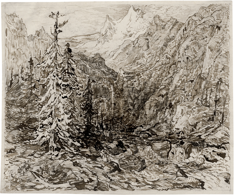 Lot 6674, Auction 126, Wagner, Carl, Alpenlandschaft mit Gebirgsbach und schneebedeckten Gipfeln