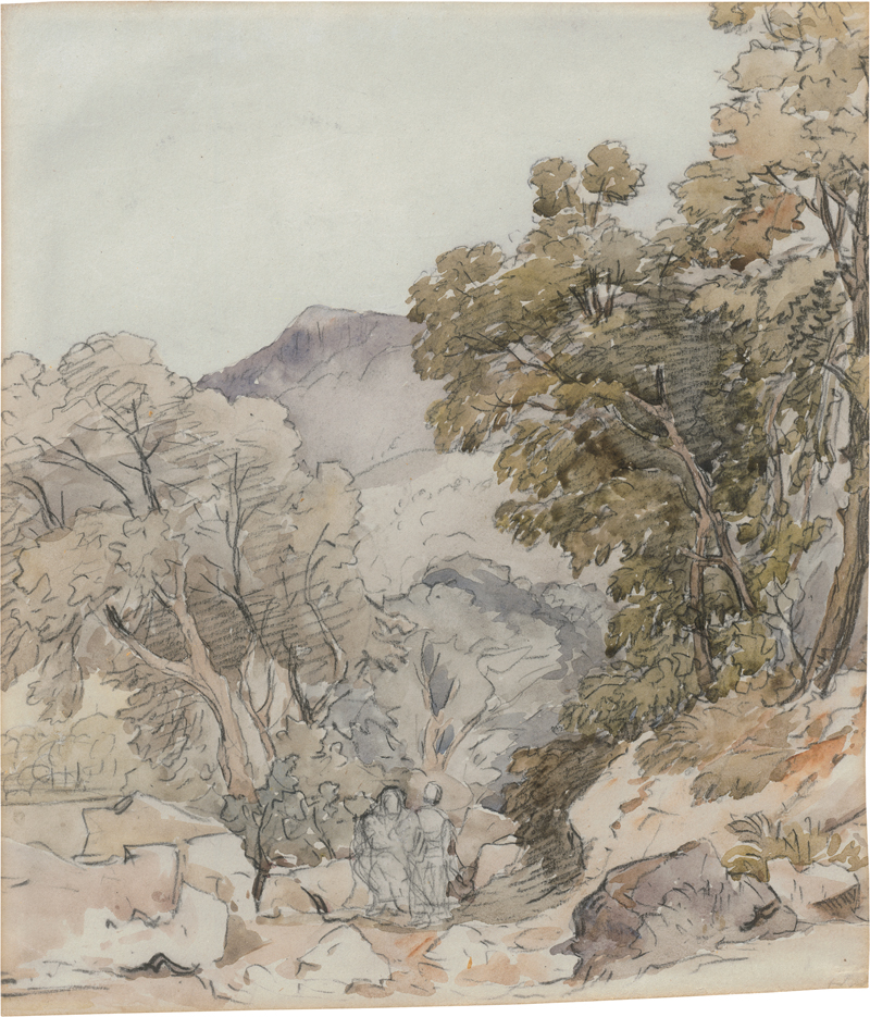 Lot 6711, Auction  126, Cox I, David, Baumbestandene Gebirgslandschaft mit Reisenden
