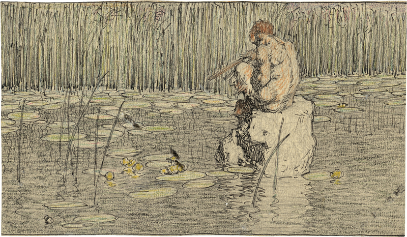 Lot 6742, Auction  126, Rothaug, Alexander, Pan mit Flöte im Seerosenteich